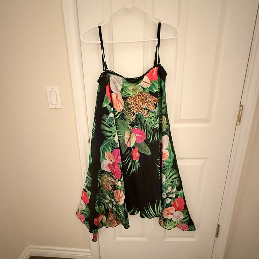 Tropical Green and Pink Floral Swim Coverup